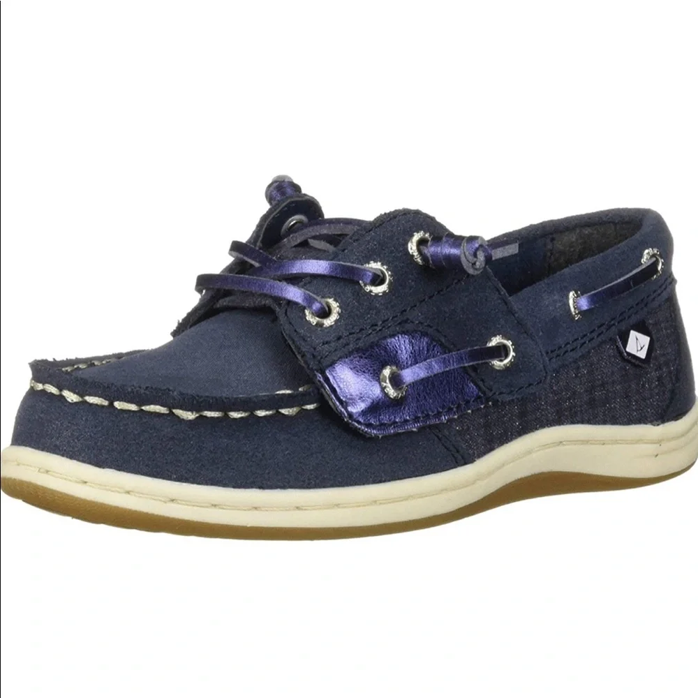 Sperry Topsiders Songfish Jr Leather and Textile Upper Slip-on Boat Shoe Blue 🟦